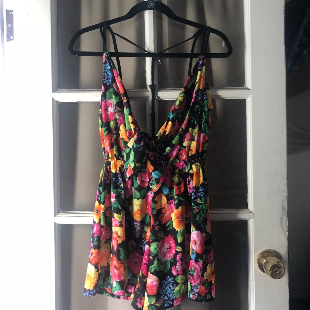 Colorful Flower Romper w/ Silver Hardware
